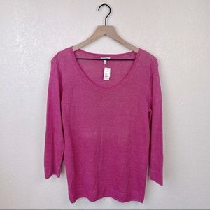 TALBOTS Linen Sweater Pullover 3/4 Sleeve Knit Scoop Neck Lightweight Spring NWT